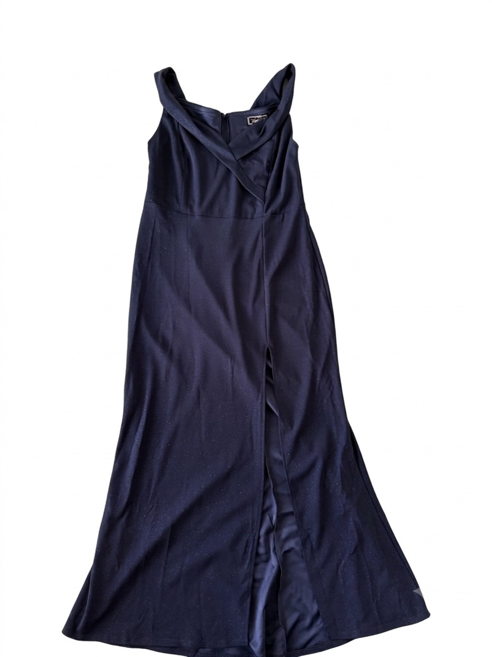 Rebecca B Navy Glitter Off Shoulder Mermaid Formal Gown Slit Size 14